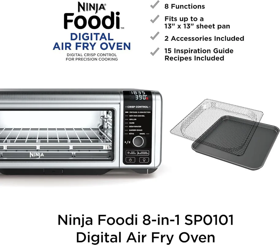 Ninja SP101 Digital Air Fry Countertop Oven with 8-in-1 Functionality, Flip Up & Away Capability for Storage Space