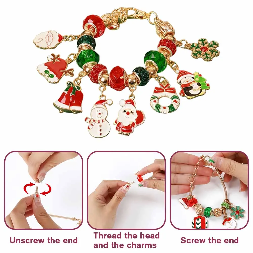 クリスマスおもちゃセット - DIYビーズクラフトキット キラキラジュエリークラフト材料 収納ボックス付き 誕生日/ホリデーギフトに最適