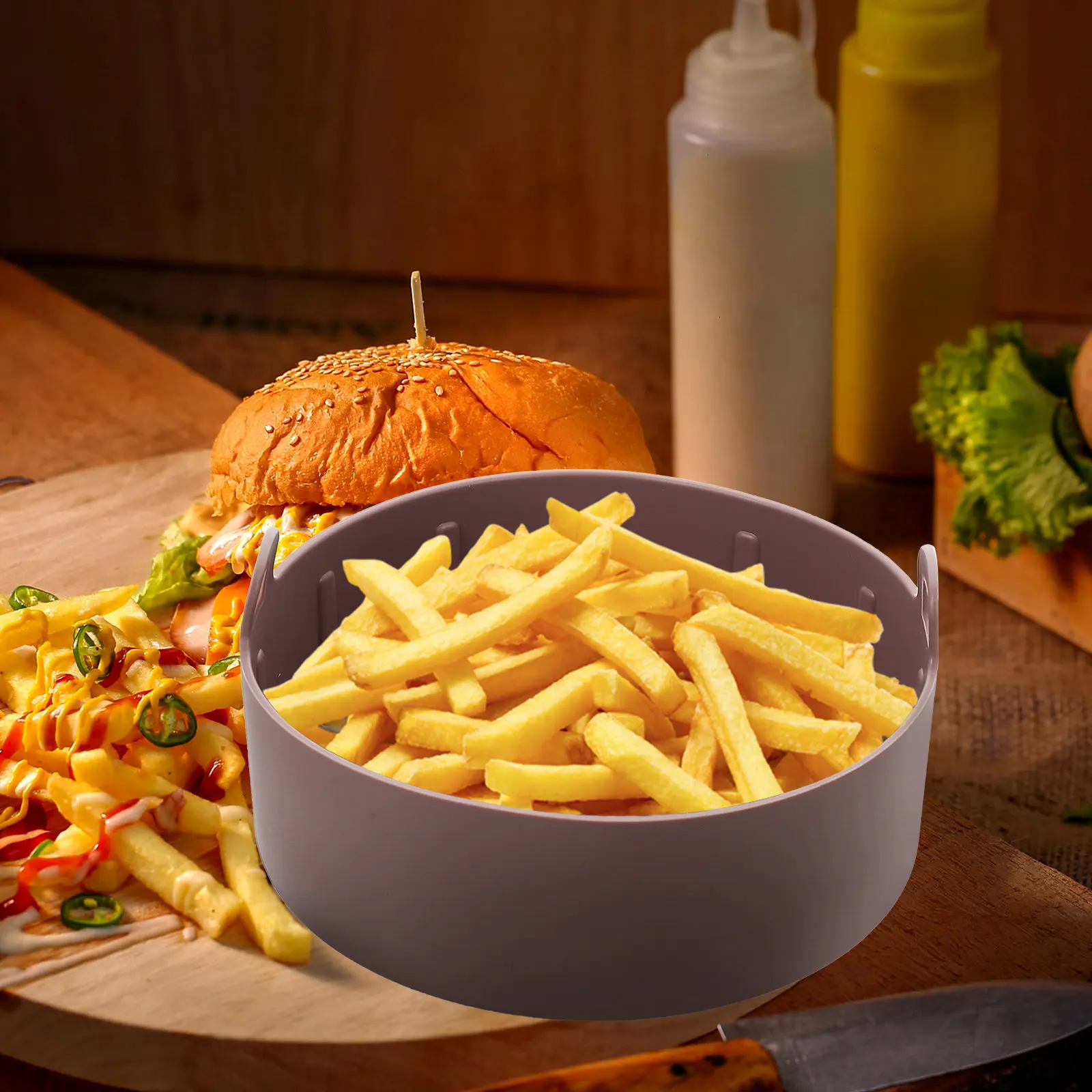 Olla de silicona para freidora de aire, revestimiento de cesta de silicona antiadherente de grado alimenticio para freidora de aire, tapete de silicona, bandeja para hornear, revestimiento para horno