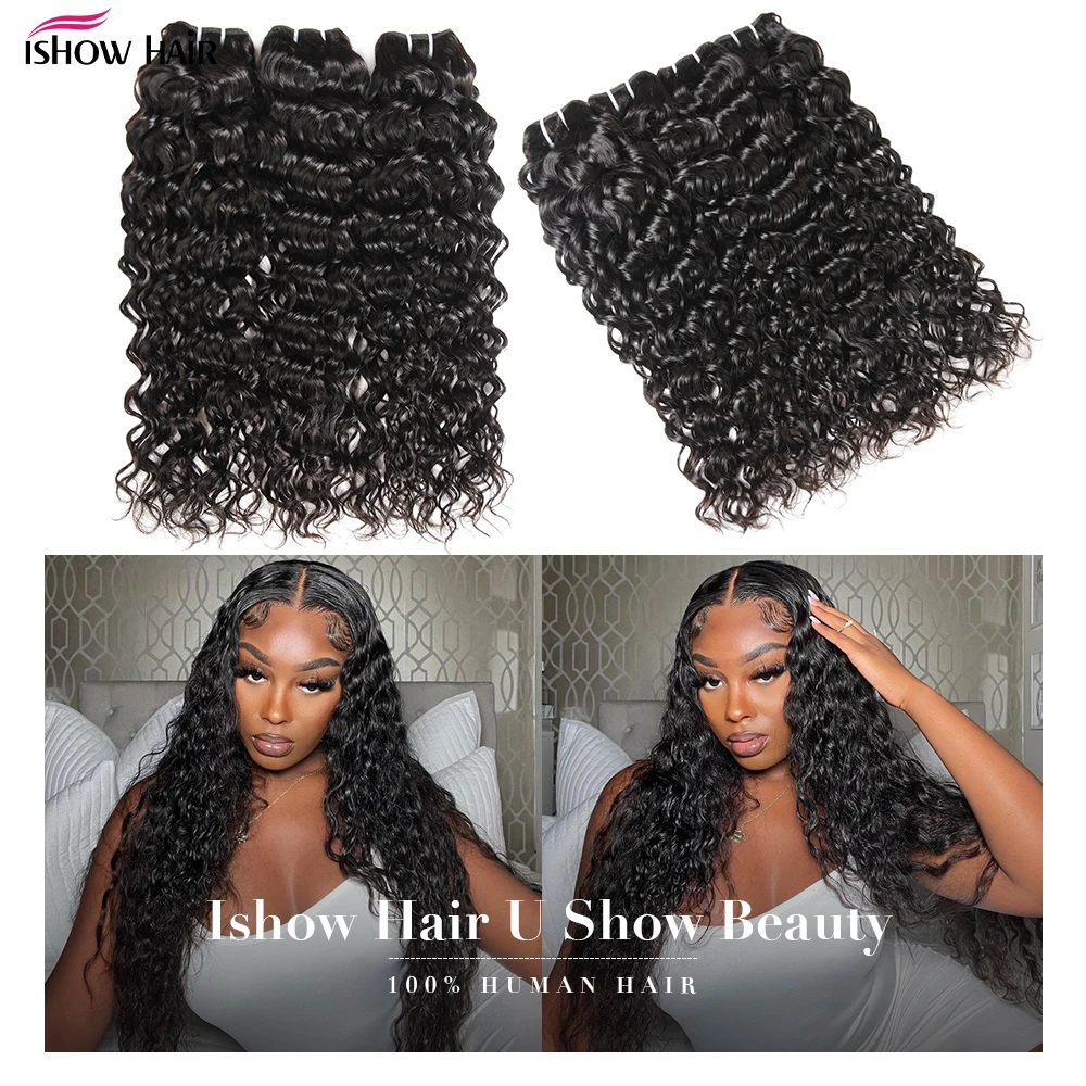 Ishow Water Wave Bundles Unprocessed Remy Human Hair Bundles 28 30 Inch Virgin Hair 3 4 Bundles Human Hair Extensions For Women view 5