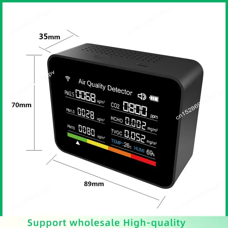 

ABSF 13 в 1 Tuya WIFI Монитор качества воздуха CO2/TVOC/HCHO/PM2.5/PM1.0/PM10/температура/влажность/время/дата/сигнализация/таймер-черный Durab
