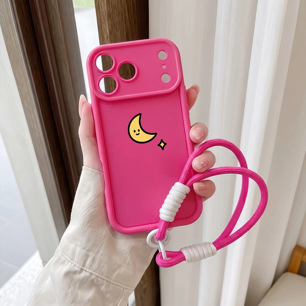 Cartoon-Mond-Lanyard-Handyhülle für iPhone 11 12 13 14 15 16 17 Pro Max 16 15 14 Pro Plus 17E XR Stoßfeste Matte Silikonhülle – Detail 5