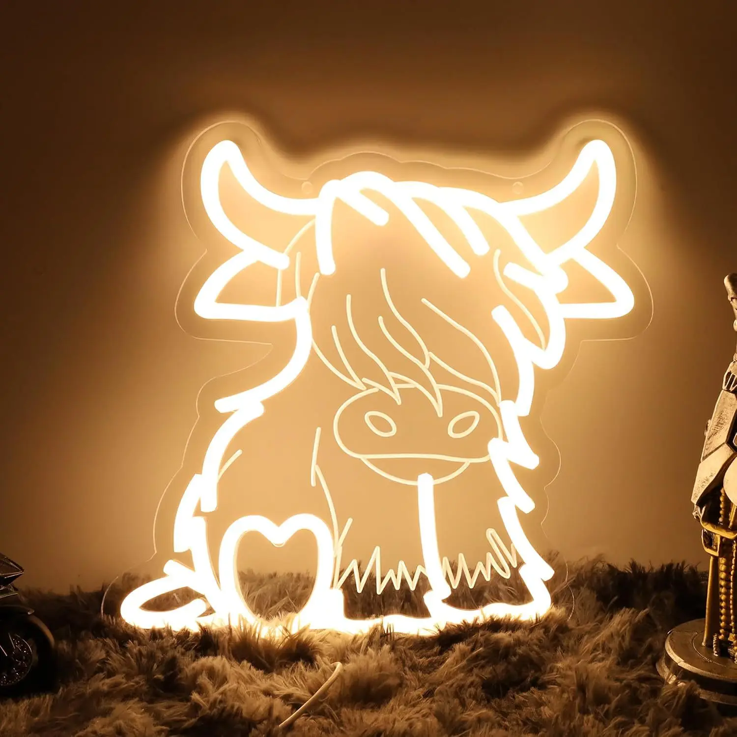 Highland Cow LED Neon Sign USB Dimmable Neon Light Sign Home Wall Art Decor Lamp for Bedroom Living Room Party Decoration