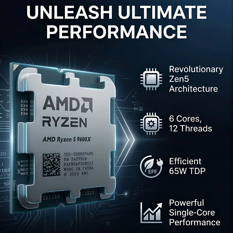 AMD New Ryzen 5 9600X Processor 5.4GHz 6-Core 12-Thread 38MB Game