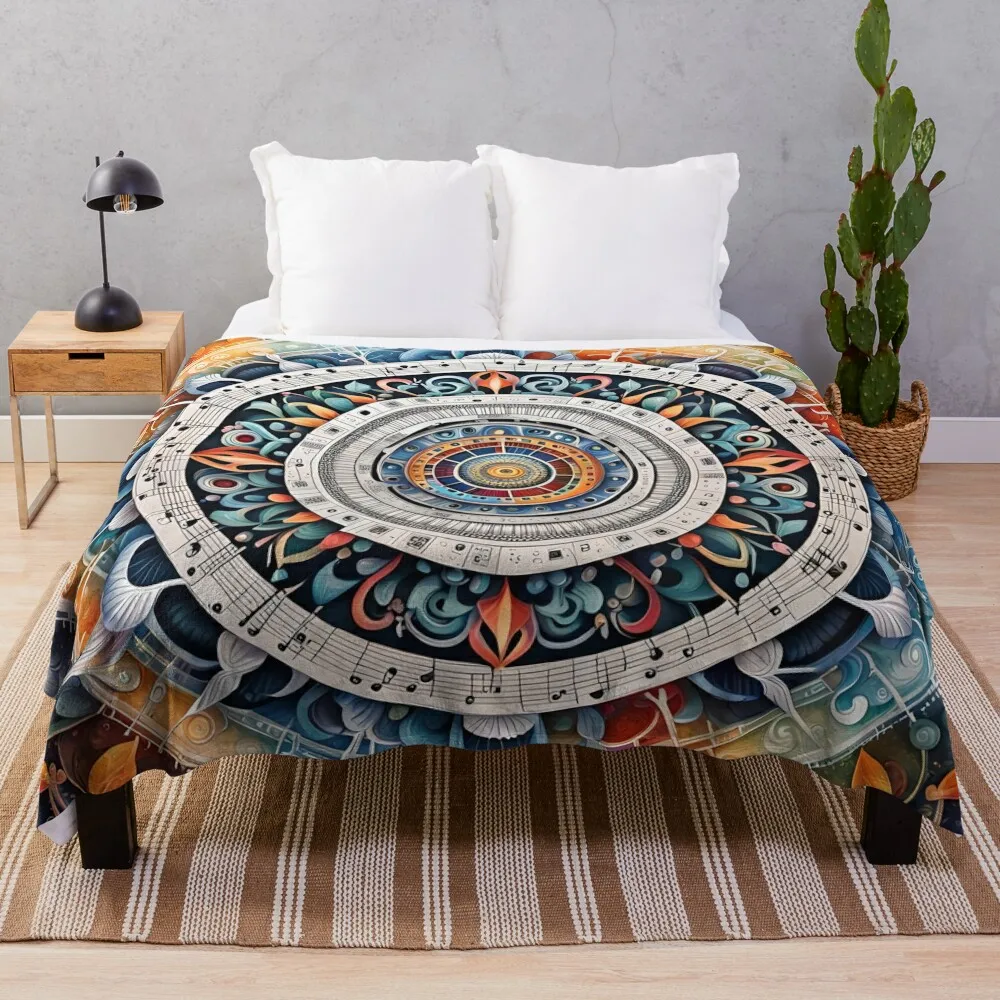 Vibrant Symphony Mandala in Rainbow Hues Throw Blanket Kid'S Soft Beds Luxury Designer Blankets