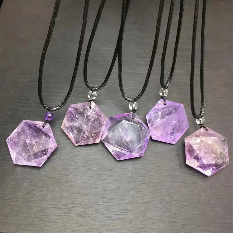 25MM Natural Amethyst Hexagram Pendant Necklace Crystal Carved Figurine Gift Fashion Jewelry For Women 1PCS