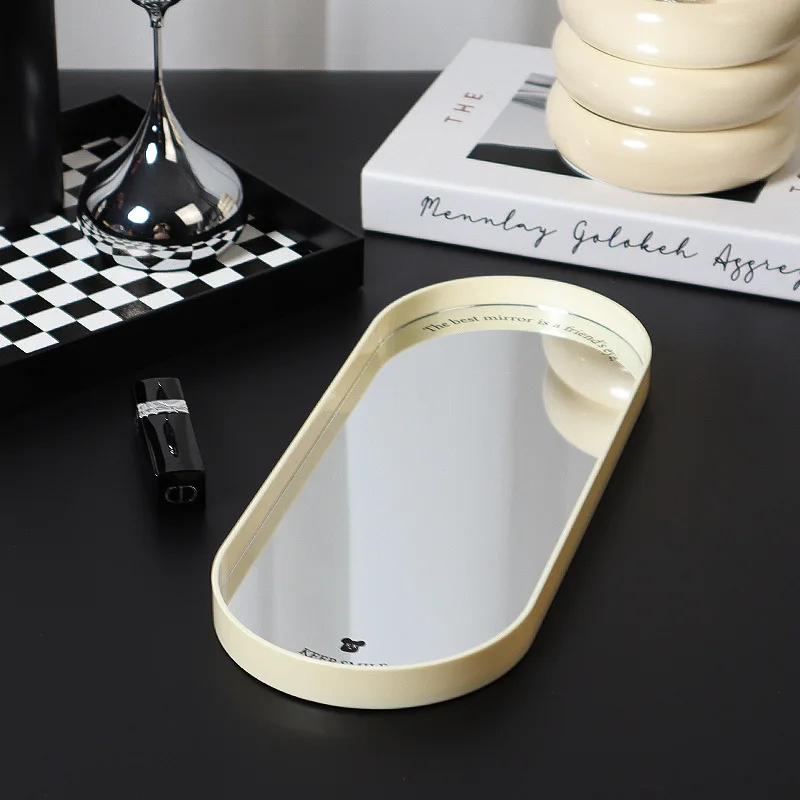 Nordic Simple Oval Mirror Tray Living Room Porch Aromatherapy Decoration Holder Multi-purpose Desktop Jewelry Sundry Organizer