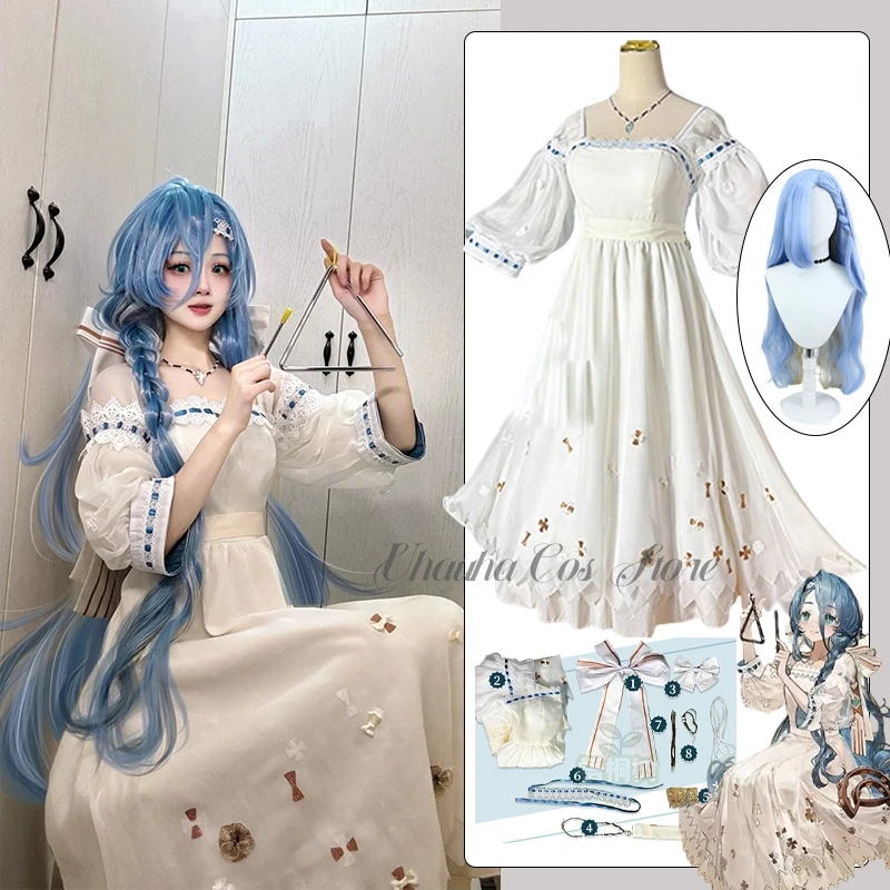 Game Reverse: 1999 disfraz de Cosplay de treinta y siete faldas largas elegantes con dobladillo fluido blanco para mujer rsiTrajes de zapatos con peluca de juego de rol de anime