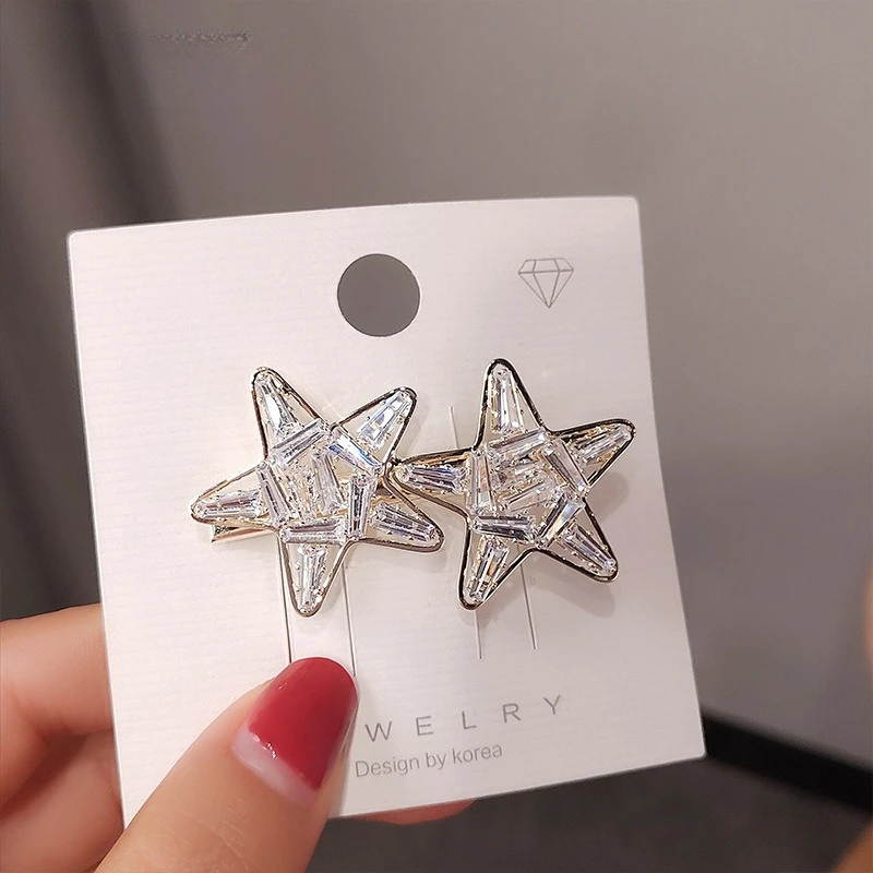 Crystal Star Hair Claw Clip Mini Size for Women Korean Style French Elegant Daily Styling Premium Rhinestone Headband Substitute