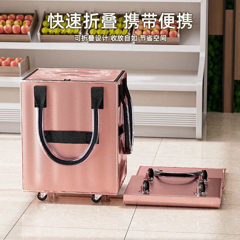 Foldable Wheeled Shopping Bag - Long Handle Trolley for Outdoor Travel & Daily Use - Durable and Lightweight
