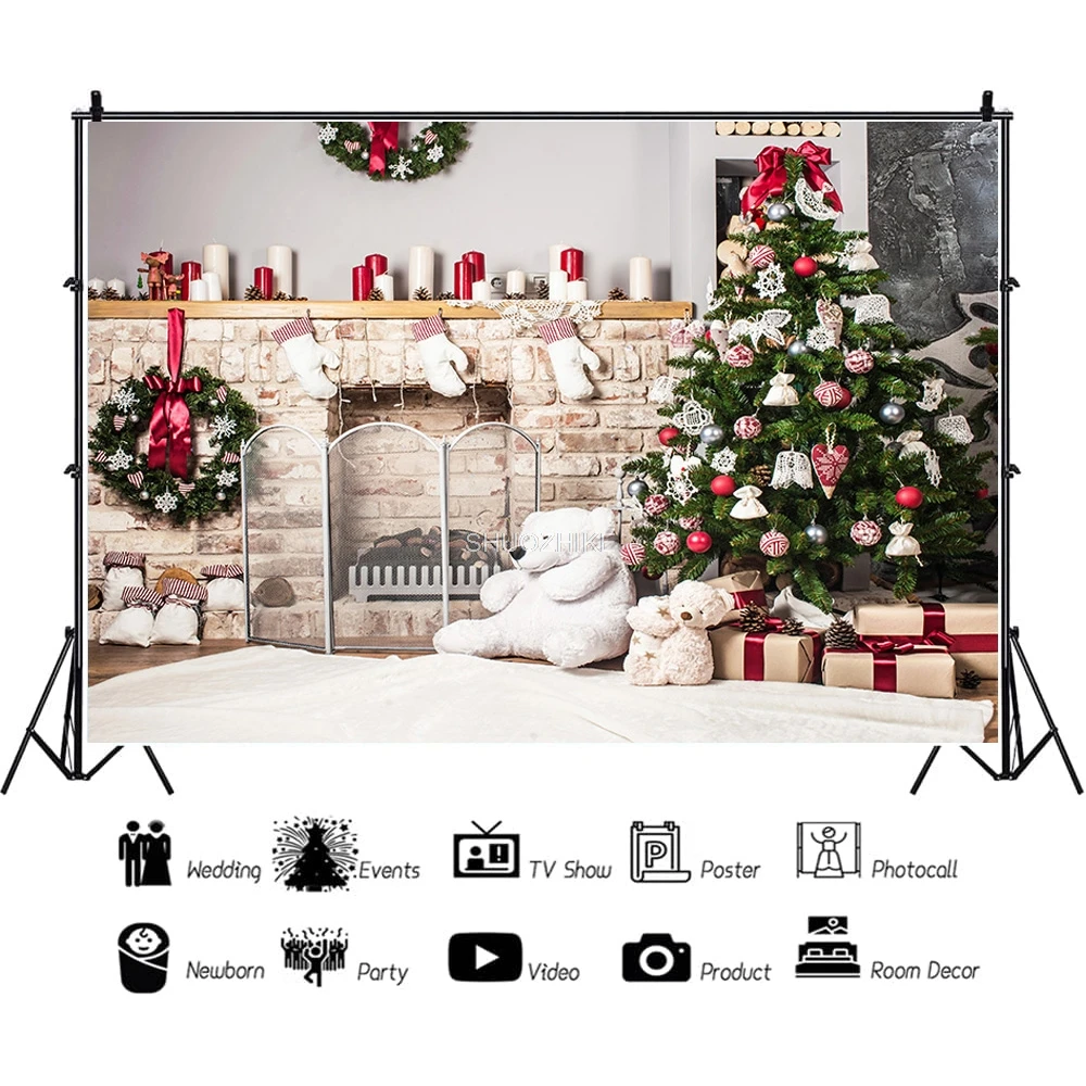 SHUOZHIKE Рождественская елка Цветочный венок Деревянный подарок Фон для фотосъемки Окно Снеговик Кино Новый год Фон Опора GH-06