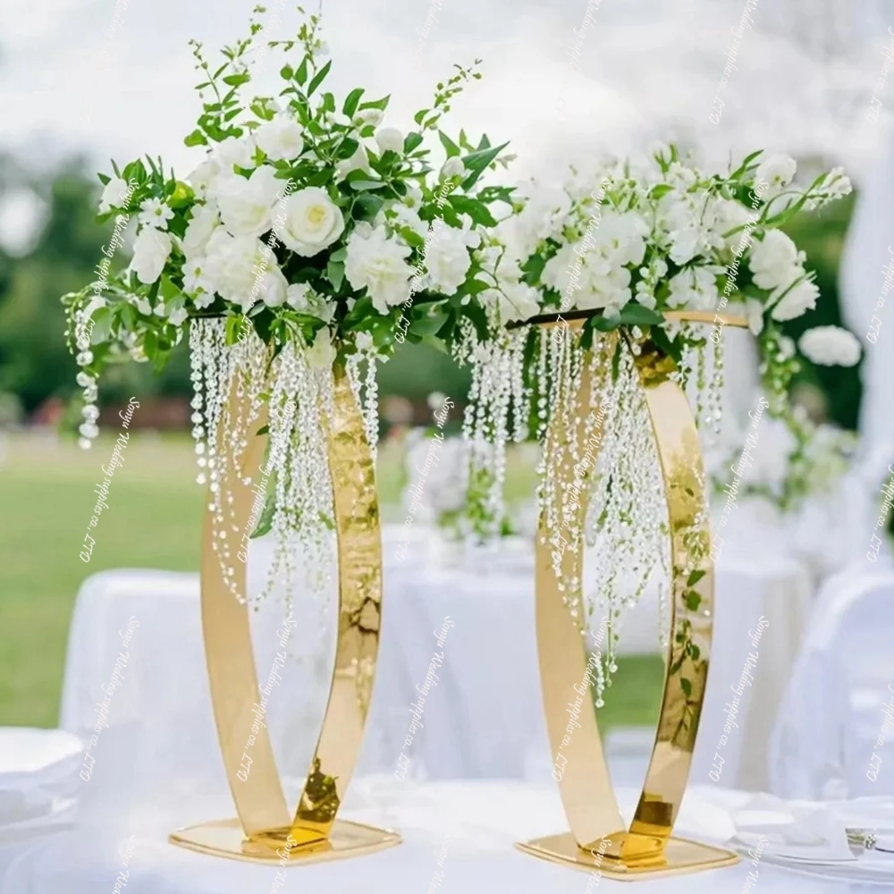 Wedding Gold Vases Centerpieces Crystal Flower Stand Chandelier Holders Flower Vase for Reception Tables Party Home Decor