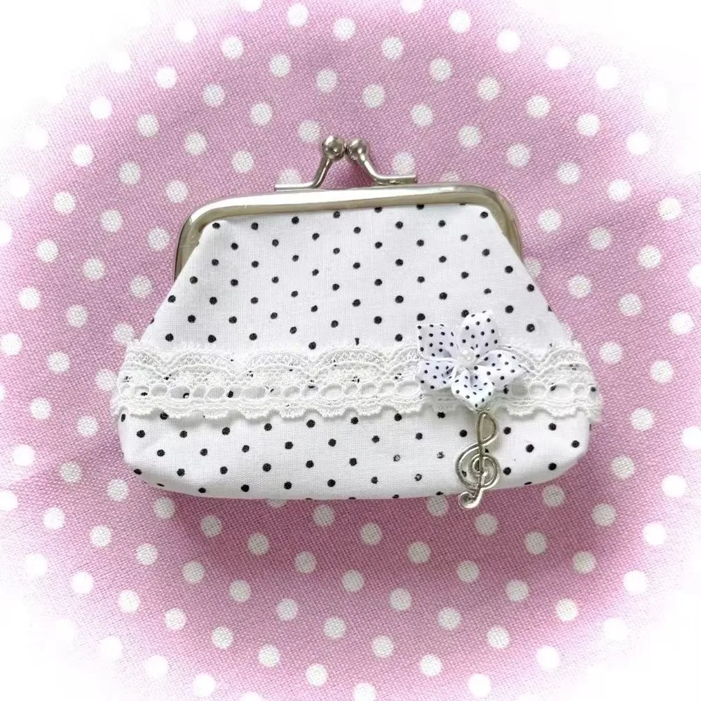 Handmade Lace Coin Purse Rose Pattern Y2k Style Small Wallet Vintage Craft Wave Dot Design Hanging Pendant Bag For Ladies Gift