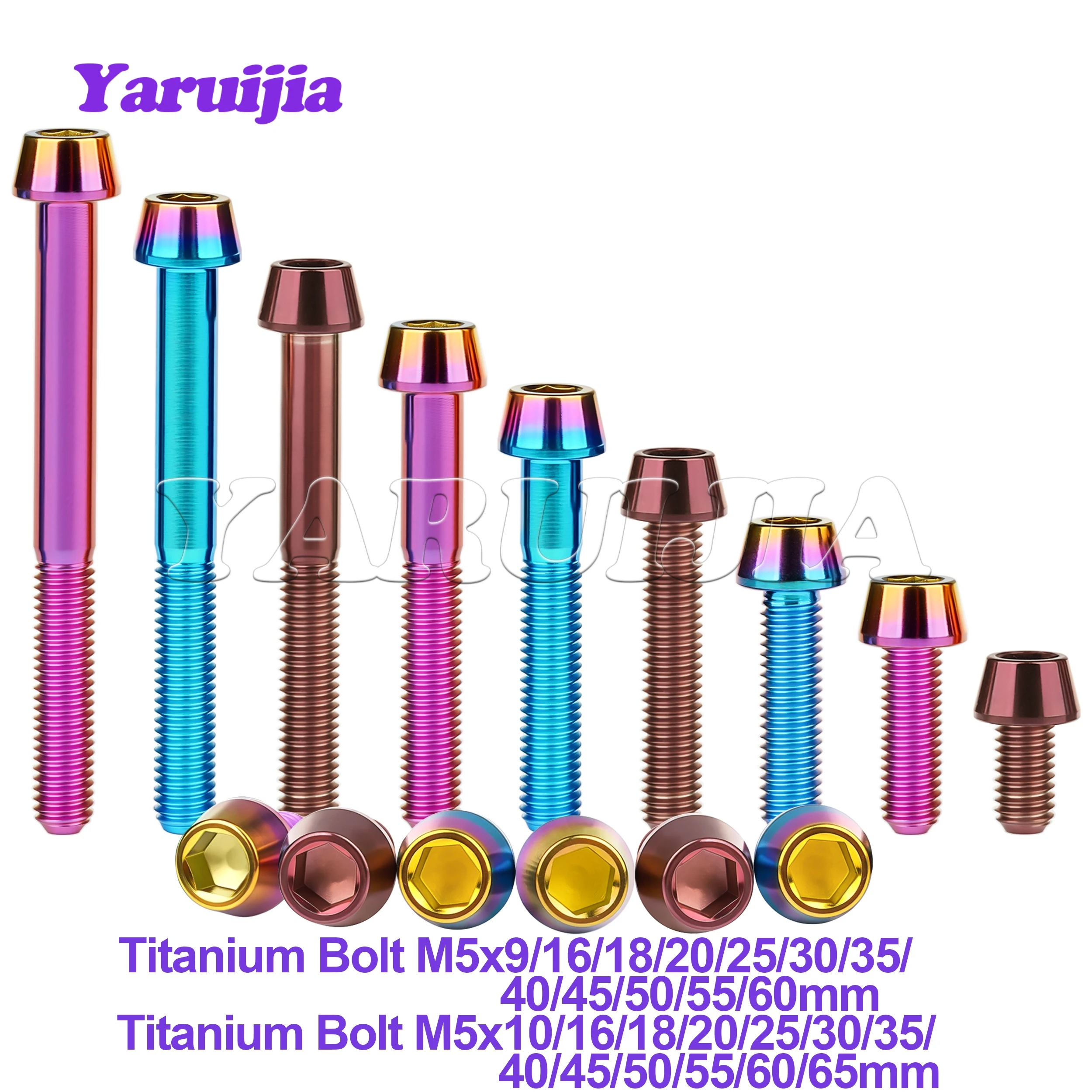 Yaruijia Titanium Bolt M5/M6x9~ 65mm Allen Key Taper Head Wine Red/Purple Gold/Cyan Color Screw for Bicycle Headset Brake