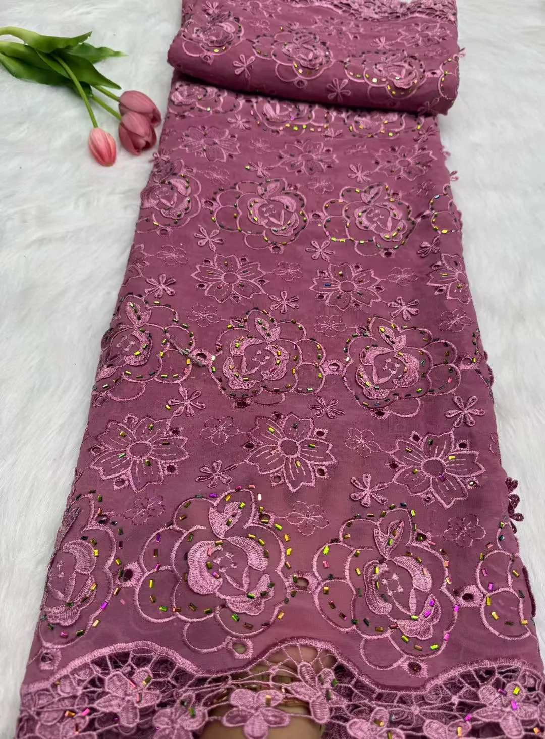 

Luxury African Lace Fabric French Net Stones Fabric 2026 High Quality Sewing Embroidered Lace Tulle Chiffon Lace For Wedding