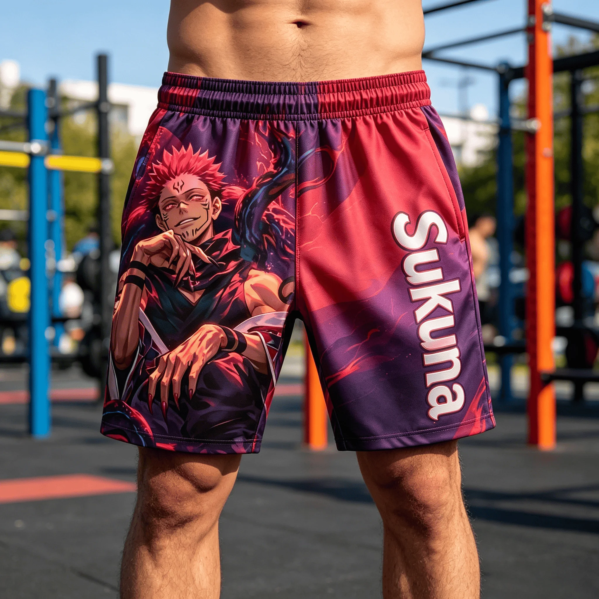 2026 Summer Jujutsu Kaisen Ryomen Sukuna Quick Dry Gym Shorts, Men's Unisex Anime Print Running Sports Board Streetwear Shorts