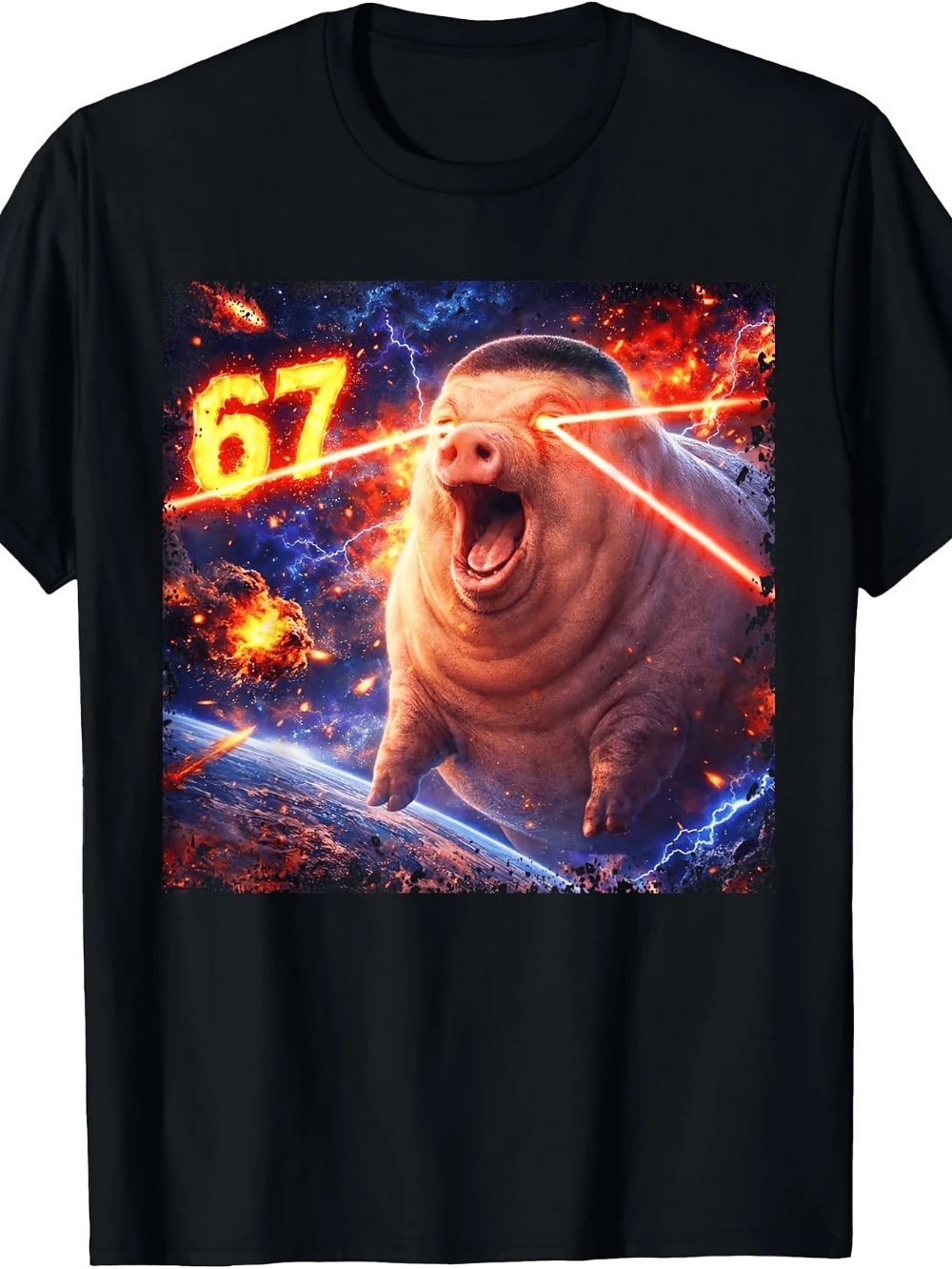 John Pork Fade Pig Haircut 67 Six Seven Tuff Meme T-Shirt Graphic Short Sleeve Men's T-shirts for Summer Unisex All-Season