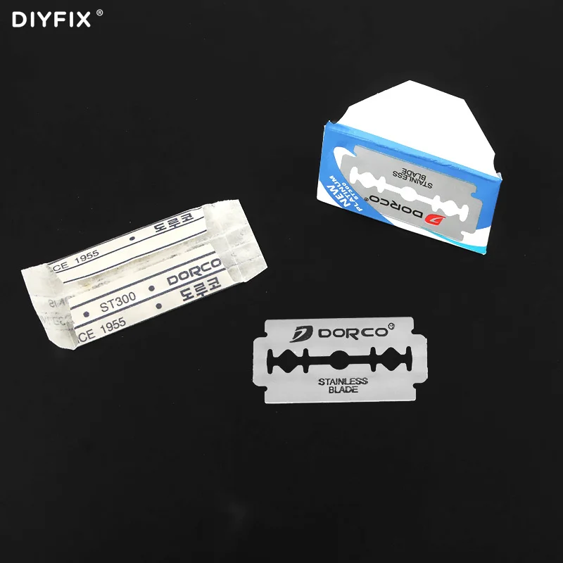 DFIYFIX 10 قطعة شفرة المقاوم للصدأ UV الغراء نظيفة أداة إزالة الصواميل للهاتف حافة شاشة LCD فصل البلاستيك الوجهين شفرة حامل