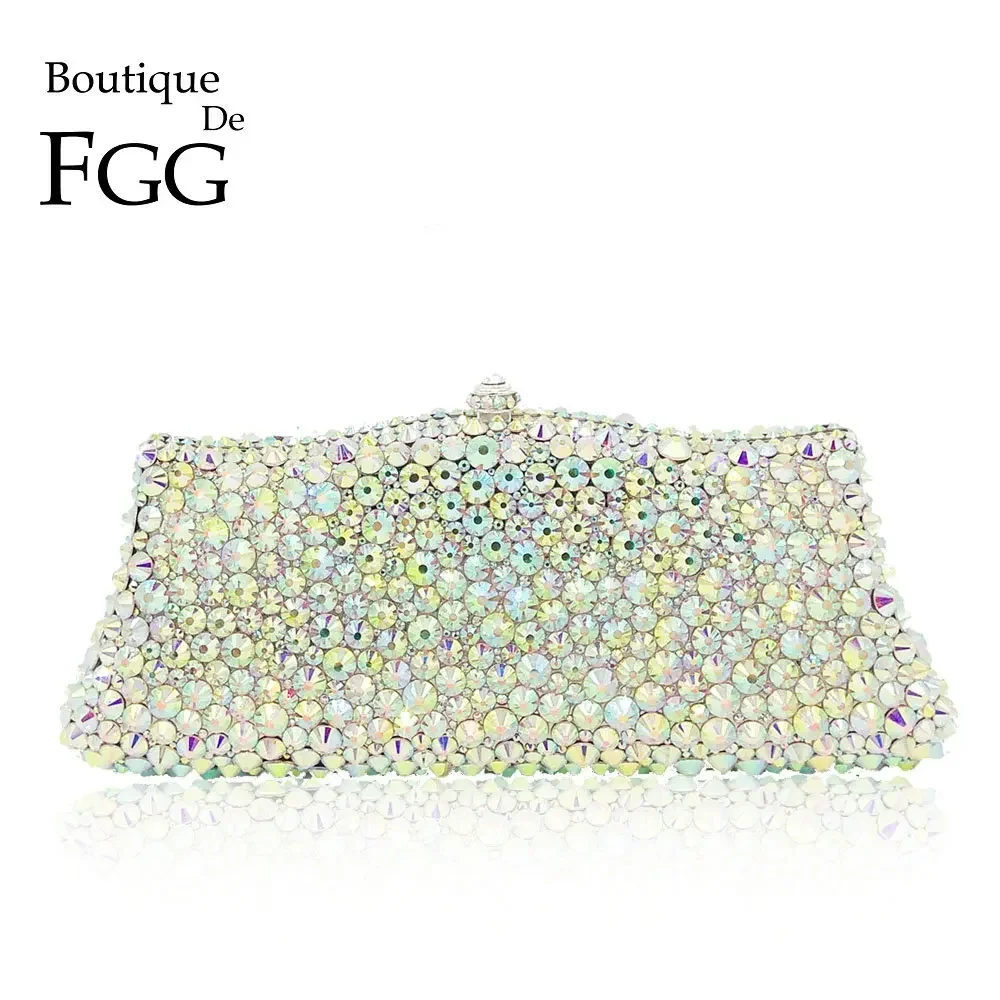 

Boutique De FGG Silver Crystal Women Evening Purse Rhinestone Handbag Wedding Party Dinner Bridal Diamond Clutch Bag with Spikes