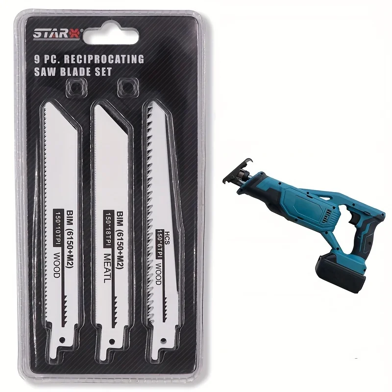 

Набор из 9 пил премиум-класса для сабельной пилы — включает универсальные режущие полотна для деревообработки и металла с острыми грубыми и тонкими зубцами.
