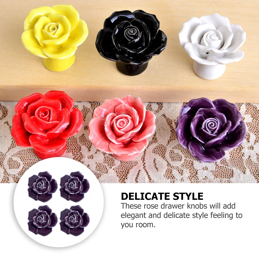 

8Pcs Ceramic Rose Flower Drawer Knobs Elegant Home Cabinet Handles Furniture Accessories Rose Cabinet Handle Door Knobs