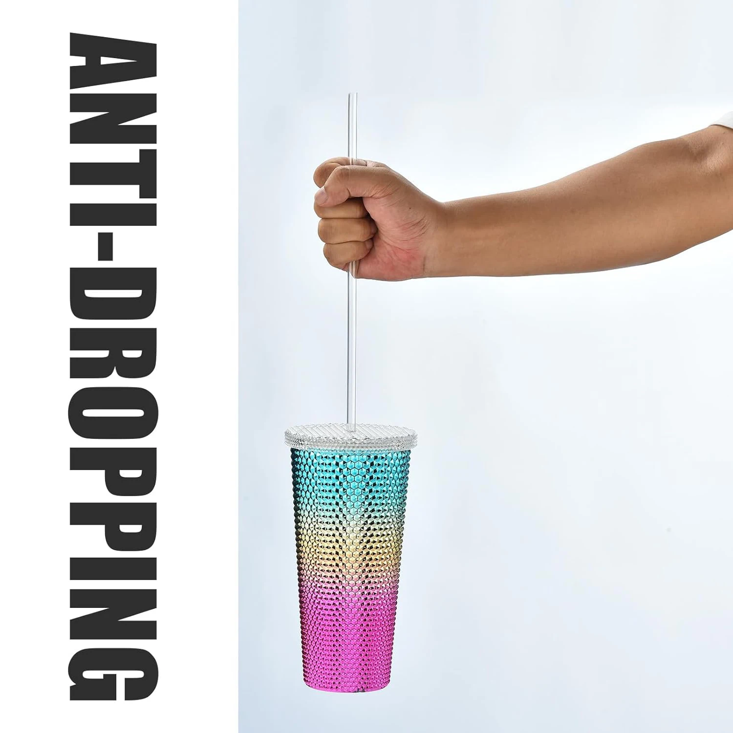 10.5 in Rainbow Colored Reusable Tritan Plastic Replacement Straws for 16 OZ 20 OZ 30 OZ Stanley, Set of 10 with Cleaning Brush - view 3