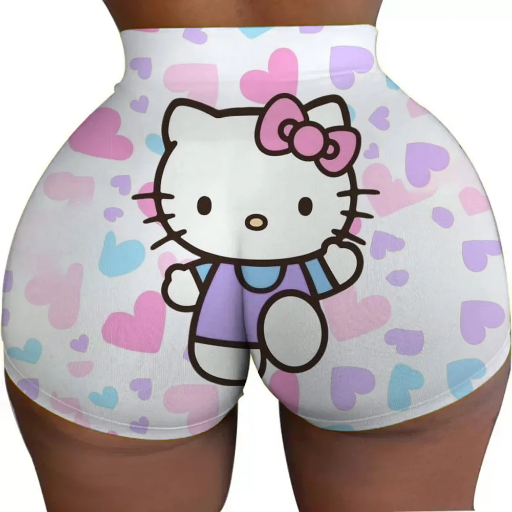 헬로 키티 러닝 반바지 여성용 엉덩이 역도 체육관 스타킹 여성용 자전거 슬리밍 반바지 하이 웨이스트 요가 반바지