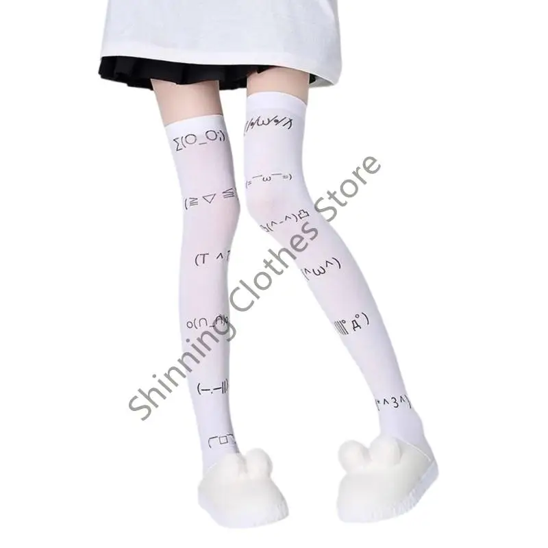 M68A Women Over the Knee Socks Opaque Thigh High Stockings Printed Long Stockings