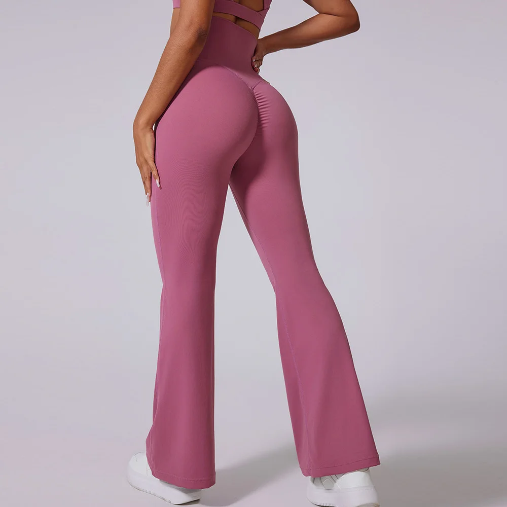 yoga pants flare Women high waist Naked Waist Cinching Hip Lifting Fitness Exercise Elastic Bell Bottom Outdoor Wide Leg  Pants