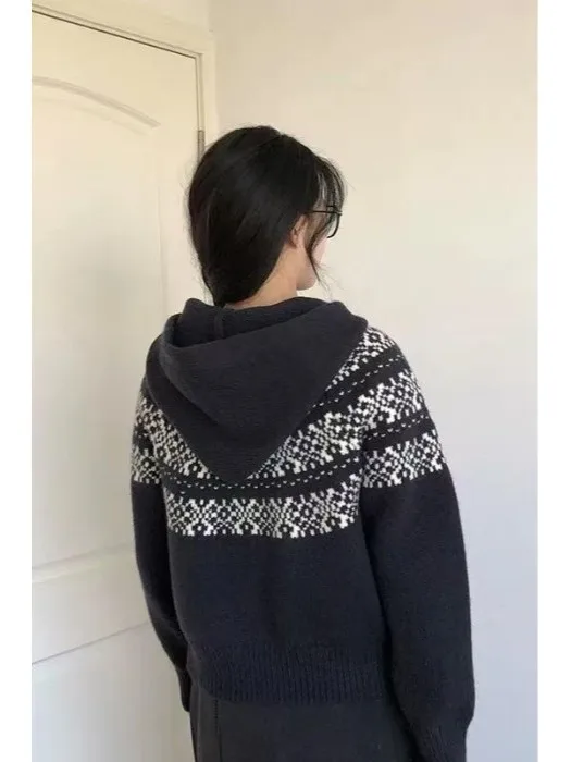 

Gagarich жаккардовый рисовый белый вязаный кардиган с двойной молнией, женский осенне-зимний свитер с капюшоном, пальто, топ