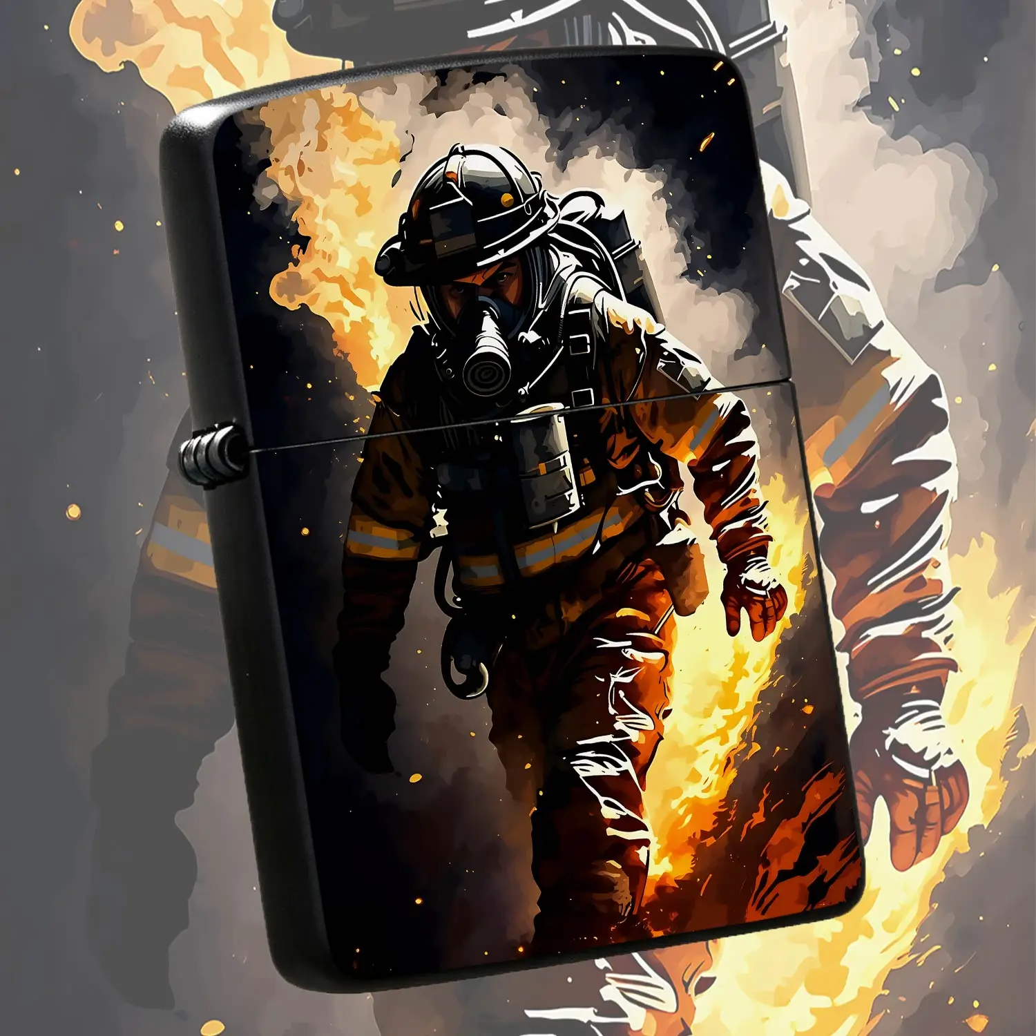 Stylish Firefighter Through Flames Art Print Lighter, Cool Brave Hero Themed Portable Ignition Tool For Outdoor Camping Daily Commute, Ideal Practical Gift For Friends Family, Multi-Scene Use Durable High-Definition Patt A Humorou And Inter