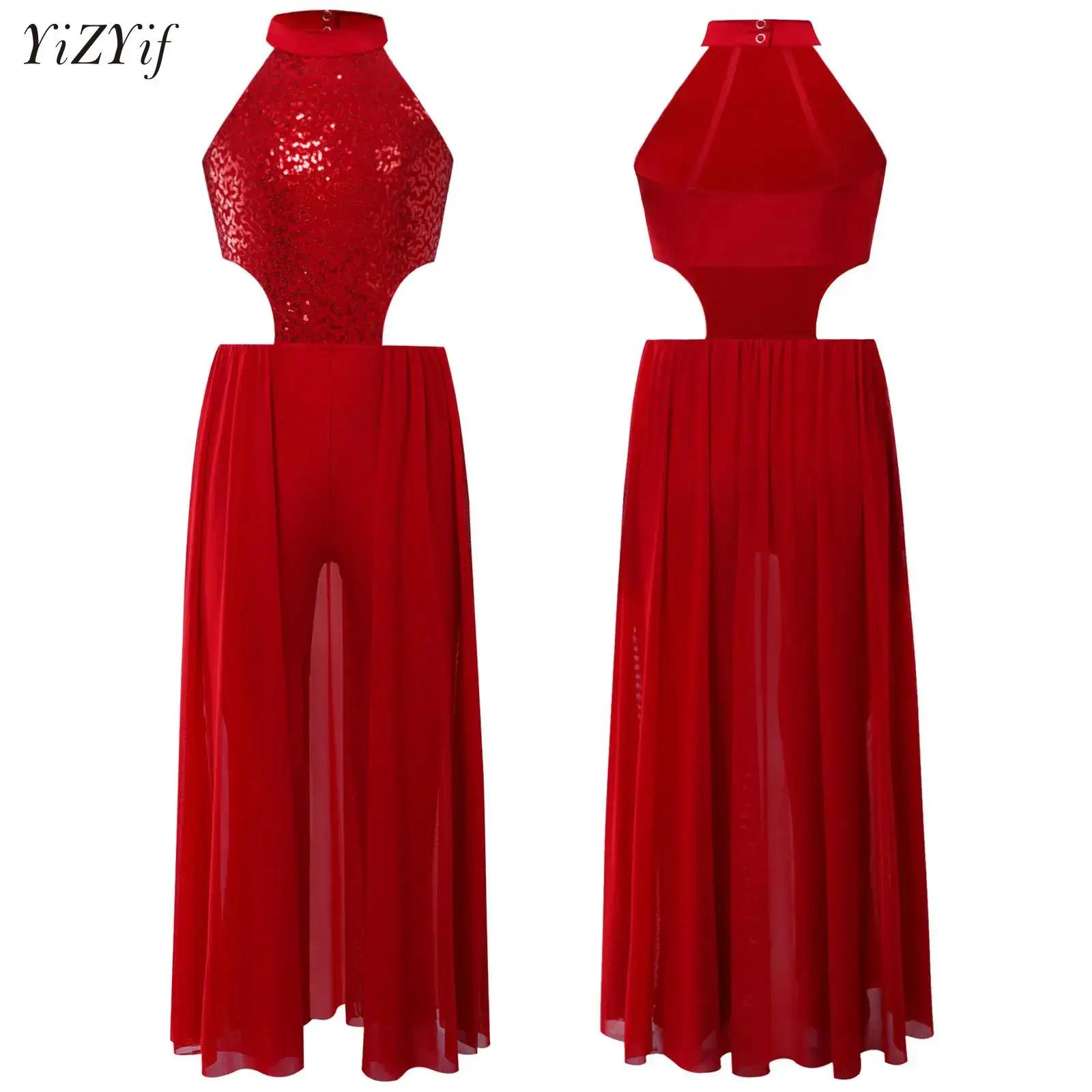

Sequins Lyrical Dance Skirted Jumpsuit for Kids Girl Wide-Leg Long Pant Teenage Contemporary Dance Stage Performance Costumes