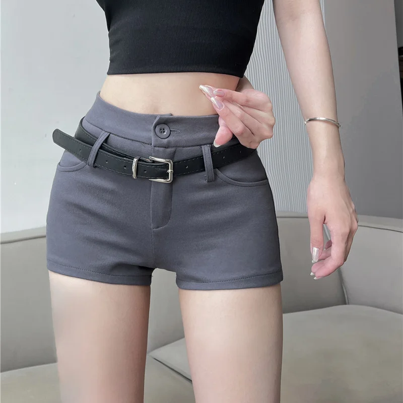 

American Gray Retro Casual Shorts for Women with Versatile High Waist and Slim