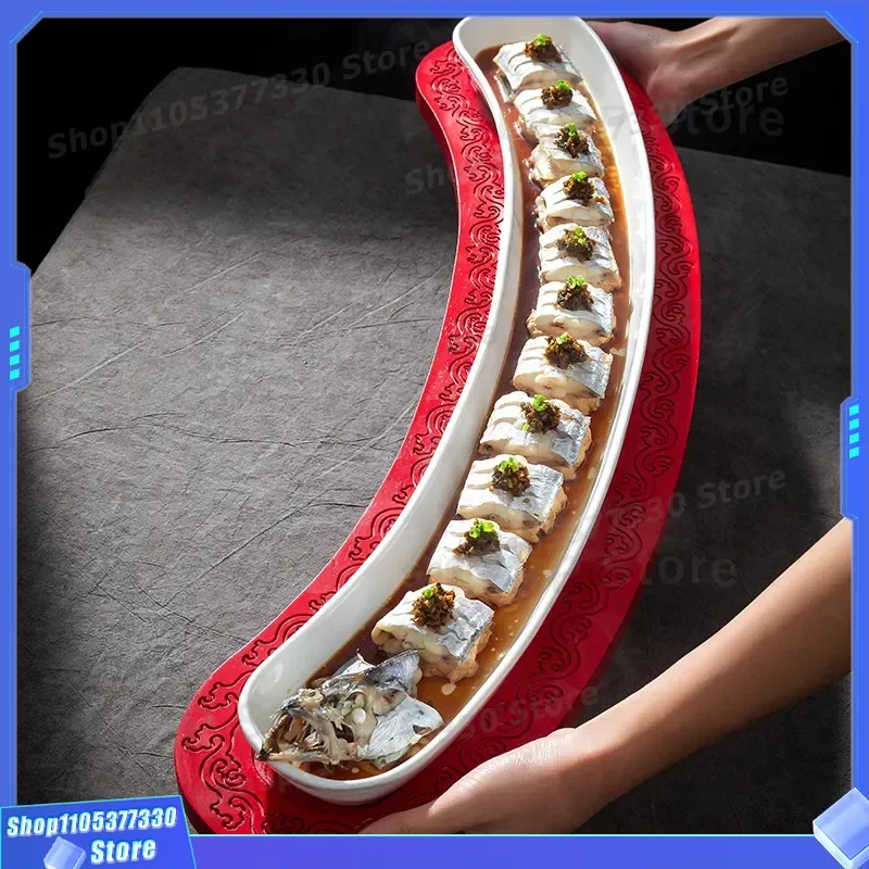 1 Meter Long Ceramic Fish Plate Extra Large Saury Hairtail Eel Serving Dish for Hot Pot Meat Restaurant Hotel Tableware