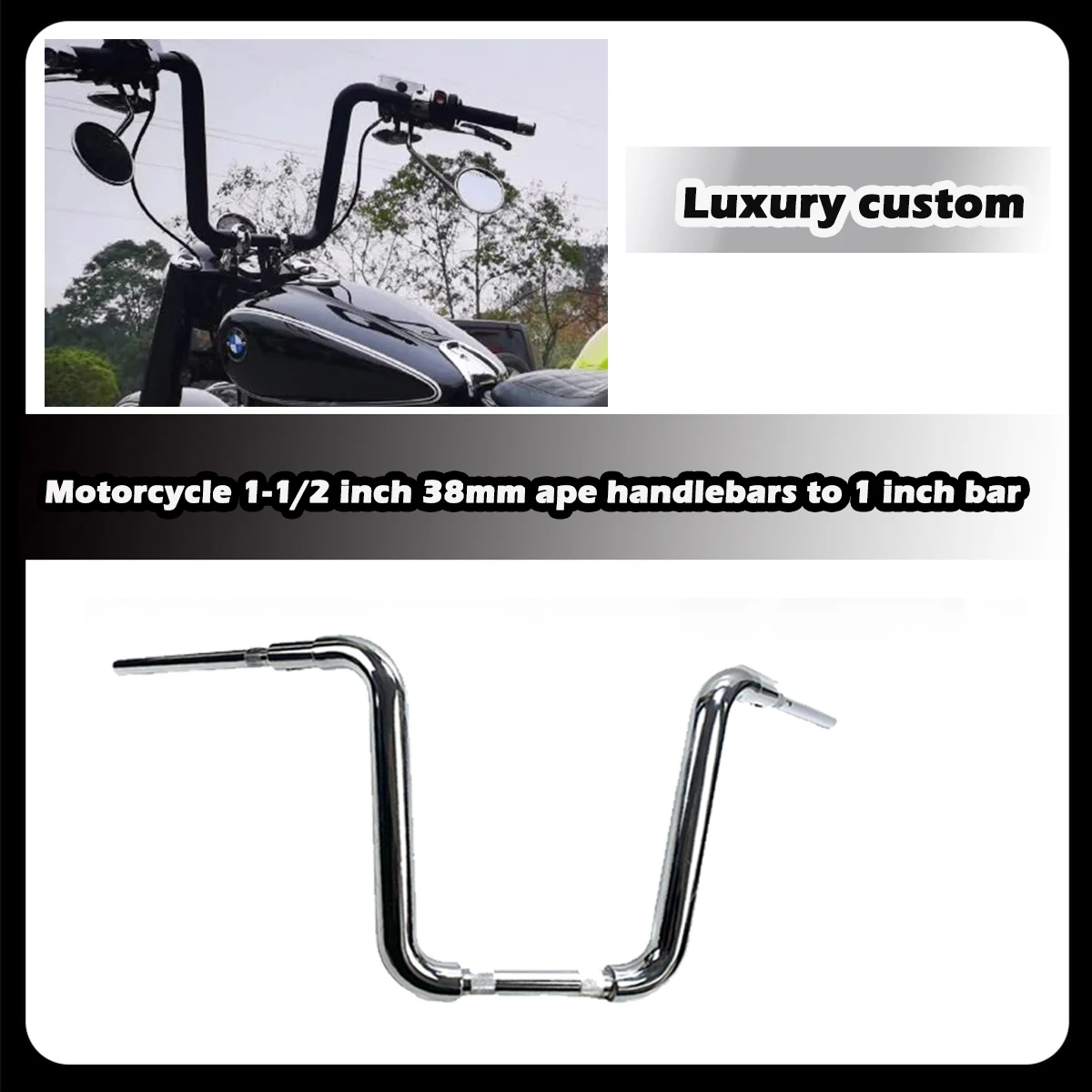 ZDQ Motorcycle 1-1/2 inch 38mm ape handlebars to 1 inch bar For BMW R18 Motorcycle Steering Wheel 7/8