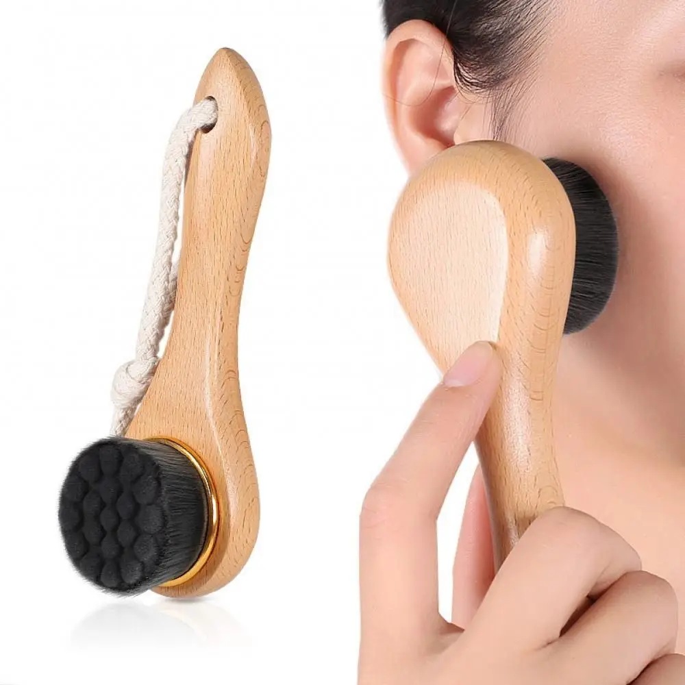 

1Pc Wooden Long Handle Facial Cleansing Brush Exfoliating Brush Bamboo Hair Facial Cleansing Massage Face Care Brush