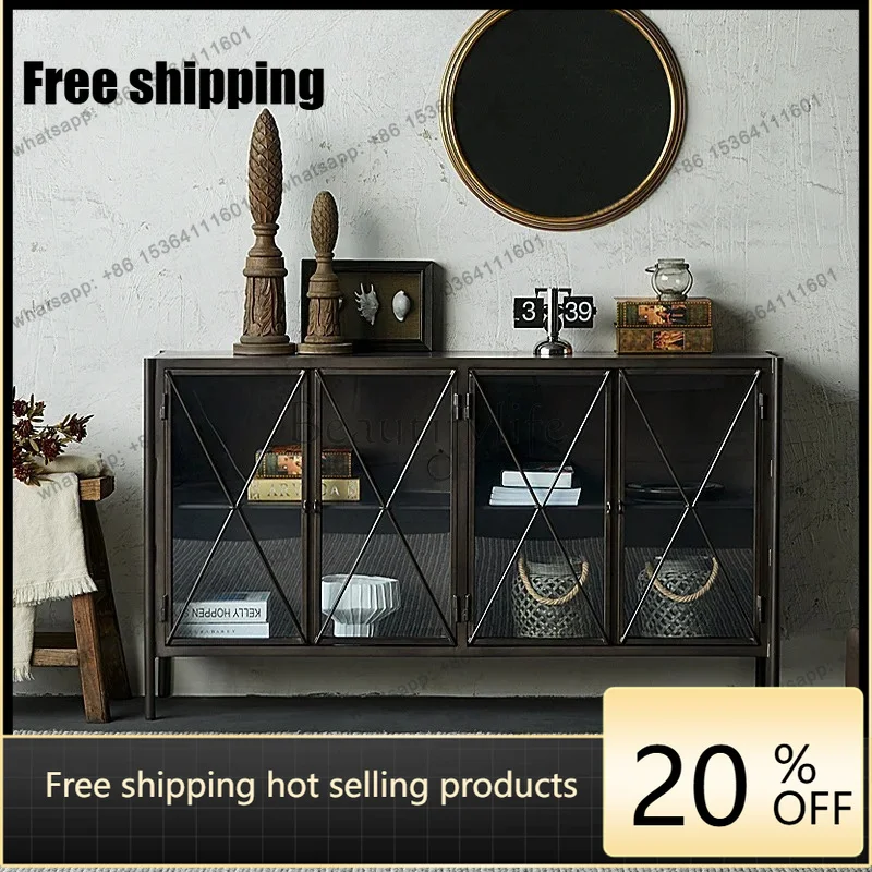 hot Retro industrial style dining side cabinet old porch cabinet living room metal decorative cabinet Nordic light luxury