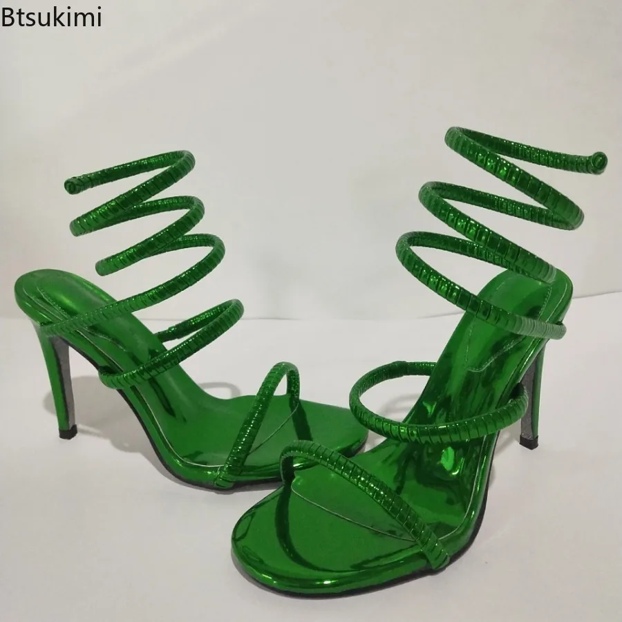 

New 2025 Fashion Women's Sandals Round Toe Strap Serpentine Wrapped Strap with Bare Toes High Heels for Women Shallow Sandals