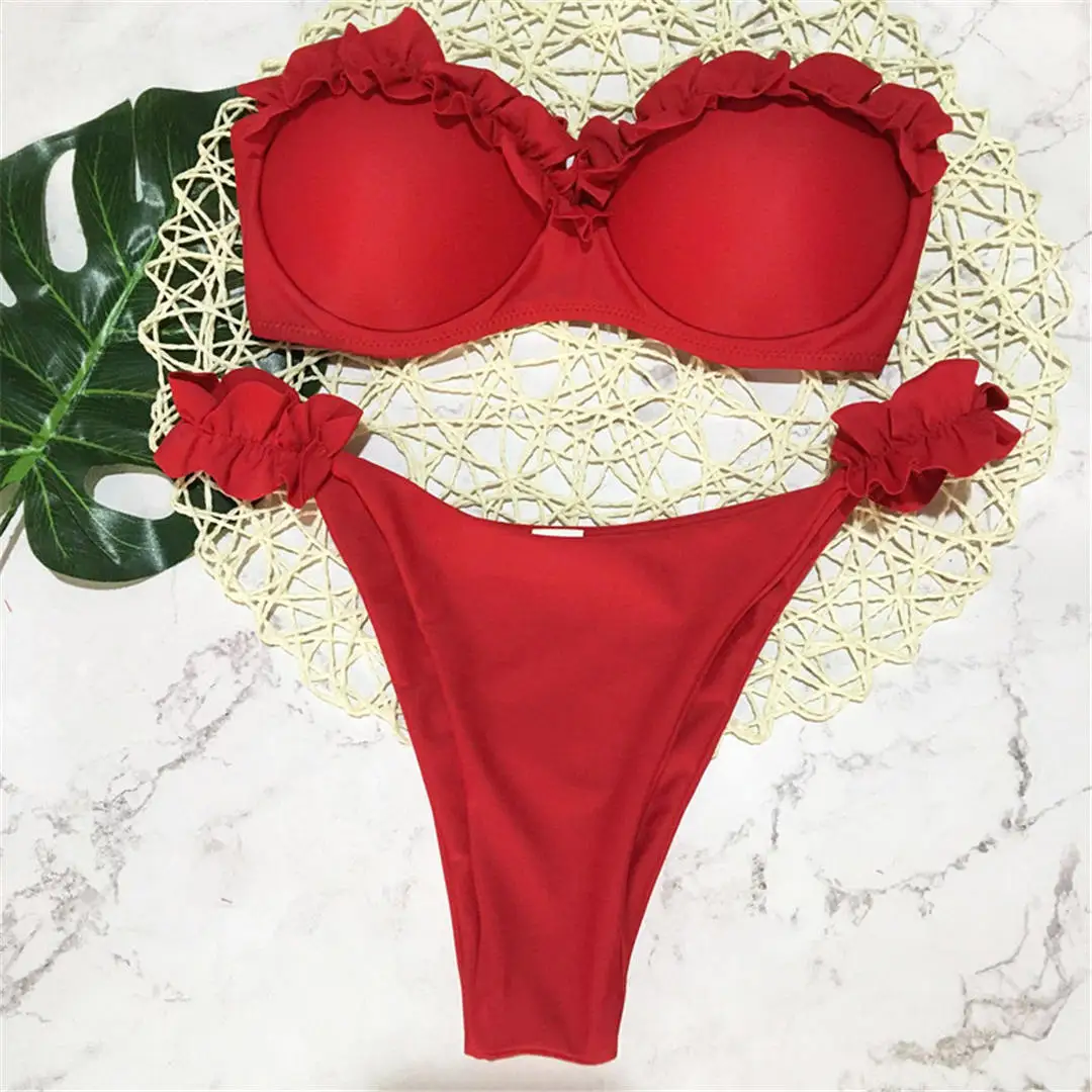 Bandeau-Bikini, Push-Up-Badeanzug, Damen-Badebekleidung, zweiteiliges Bikini-Set, Badeanzug mit hohem Beinausschnitt, Badeanzug mit Rüschen, Badeanzug V1562 – Detail 17
