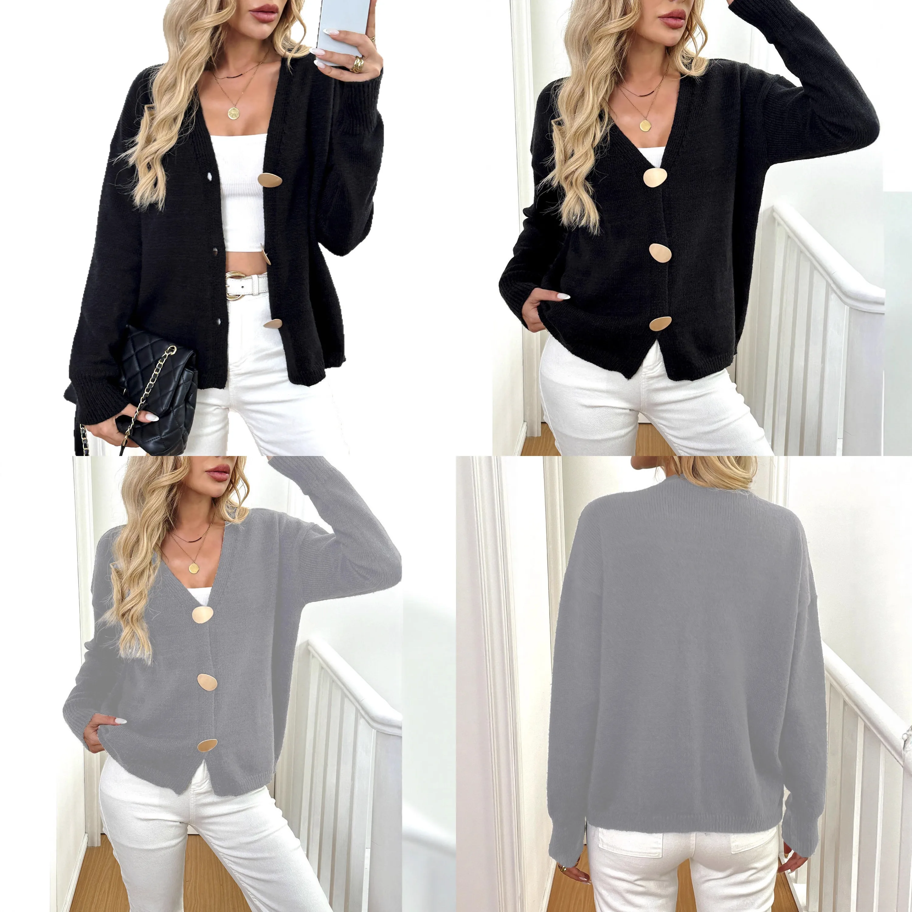 Women V Neck Cardigan Sweater Outwear Long Sleeve Open Front Knit Jacket Coats Spring Autumn Oversized Soft Cardigans