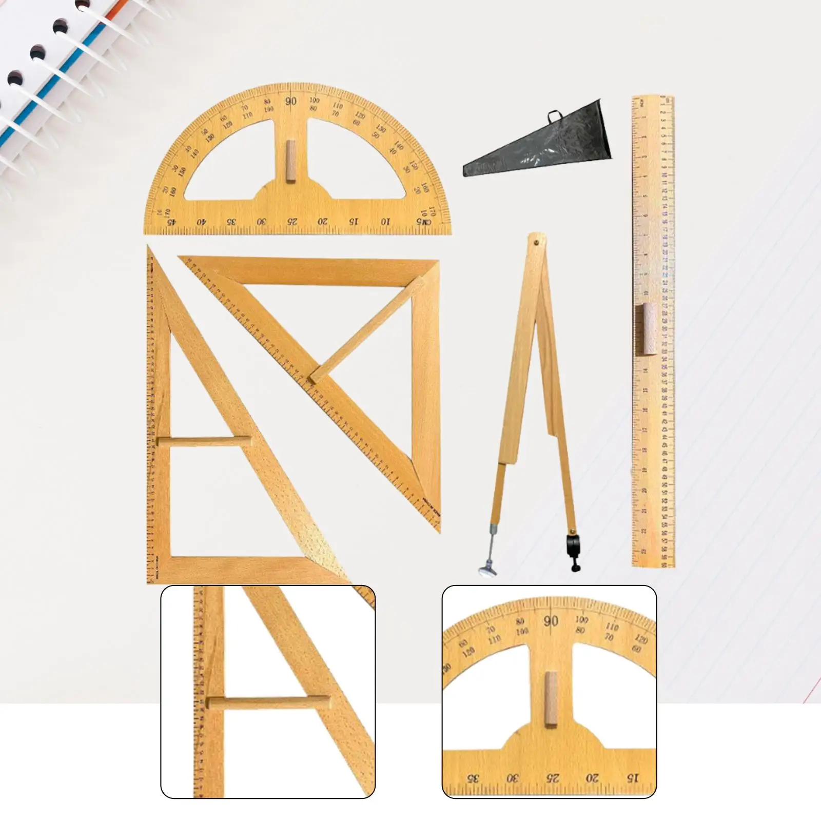 5 sztuk Duże linijki geometryczne do matematyki, wygodny uchwyt, duże narzędzia do pomiarów geometrycznych, kątomierz 60 stopni °   Kompas trójkątny