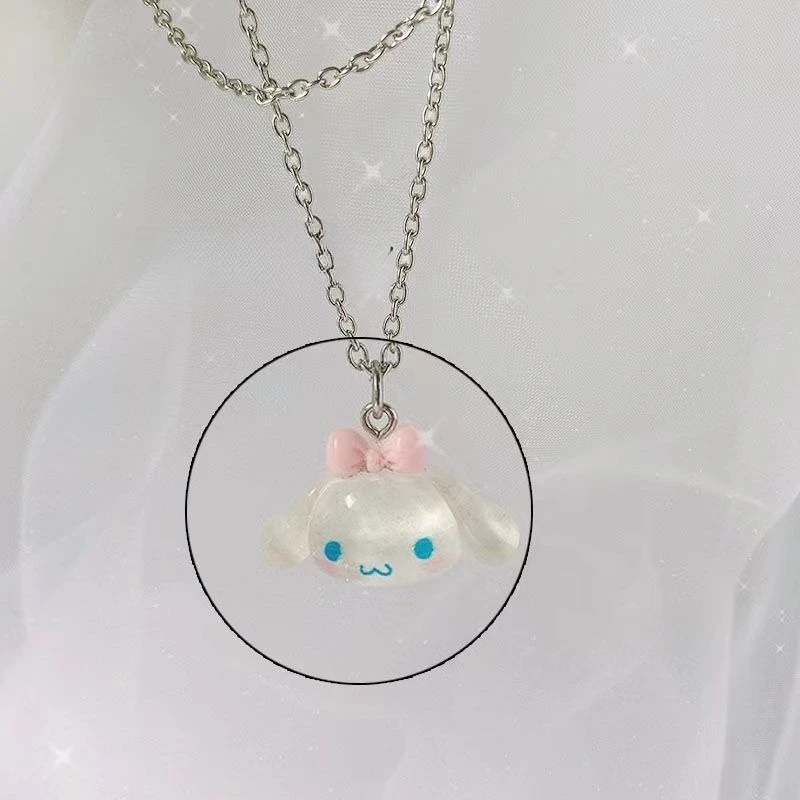 Miniso オリジナル日本のかわいいサンリオカップルネックレス薄い輝く翡翠 gui 犬パキ犬ペンダント親友ネックレス