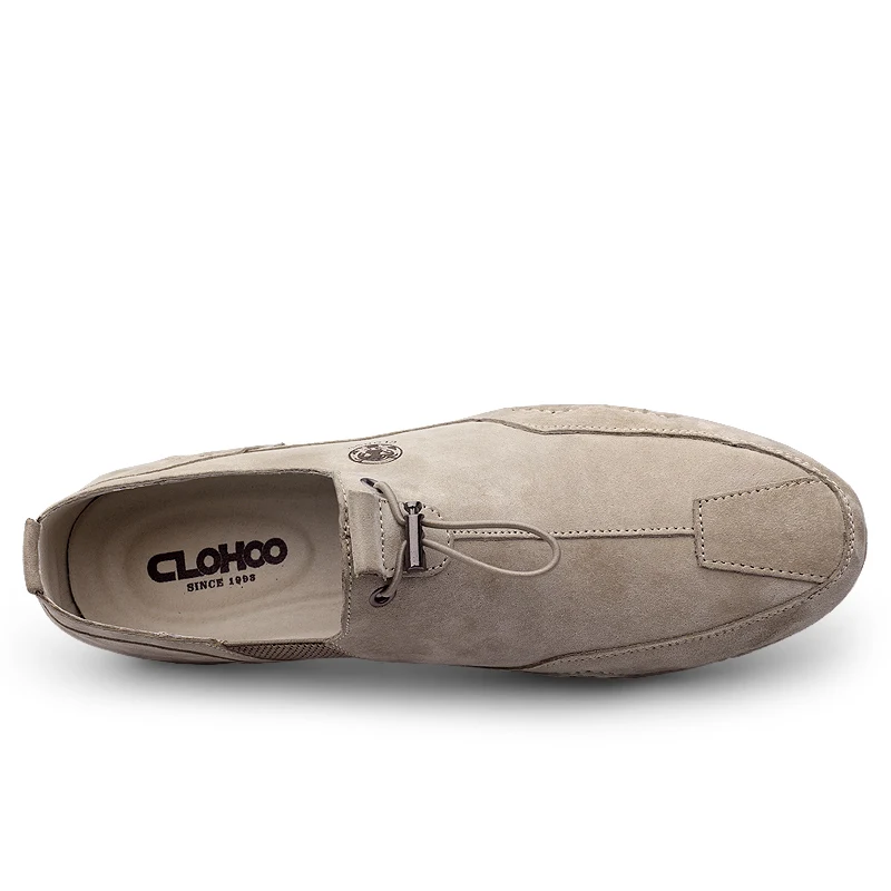 CLOHOO Breathable Light Anti-slip Outdoor Flat Shoes for Men Casual Driving Shoes Genuine Leather Boat Shoes Soft Sole Footwear