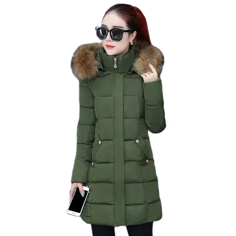 

Cotton-padded Girl New Winter Fashion Loose Fur Collar In Long Korean Version Hooded Cotton-padded Tide