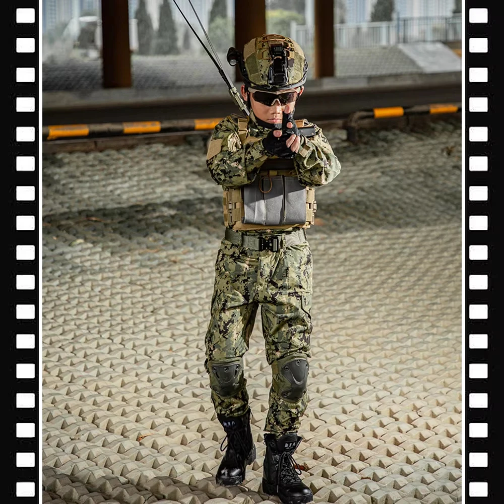 Tactical Children's Camo Outfit Set Long-Sleeved Training Performance Uniform Boys Girls Jungle Special Forces Combat Costume