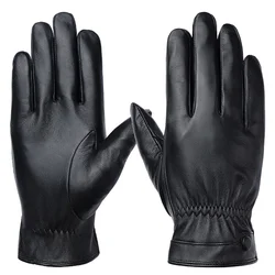 Winter Gloves for Men Sheepskin Leather Touch Screen Men's Gloves High Quality Warm Full Finger Men Mittens Driving Riding