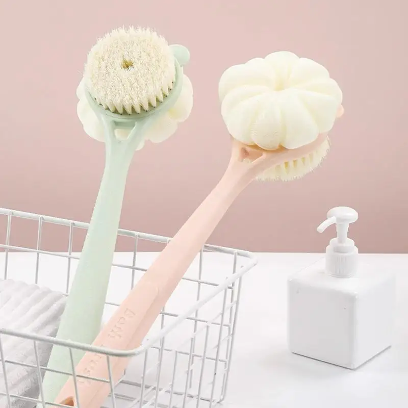 Long Handle Bath Brush Double-Sided Scrubbing Shower Towel Back Scraper Detachable Strong Bath Soft Bristle Washing Brush