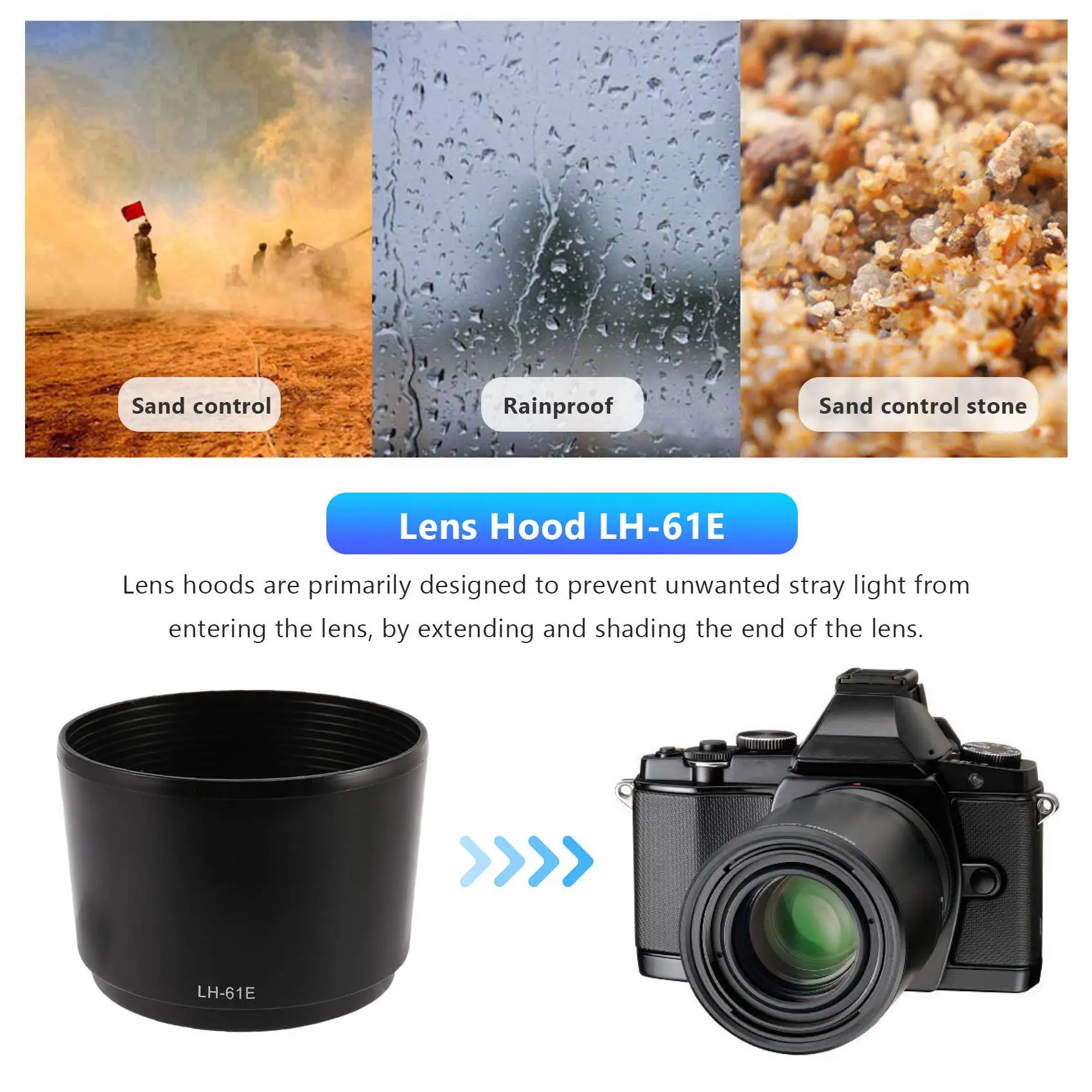 A26P Lens hood for Olympus M.ZUIKO ED 75-300mm f/4.8-6.7 LH-61E Black