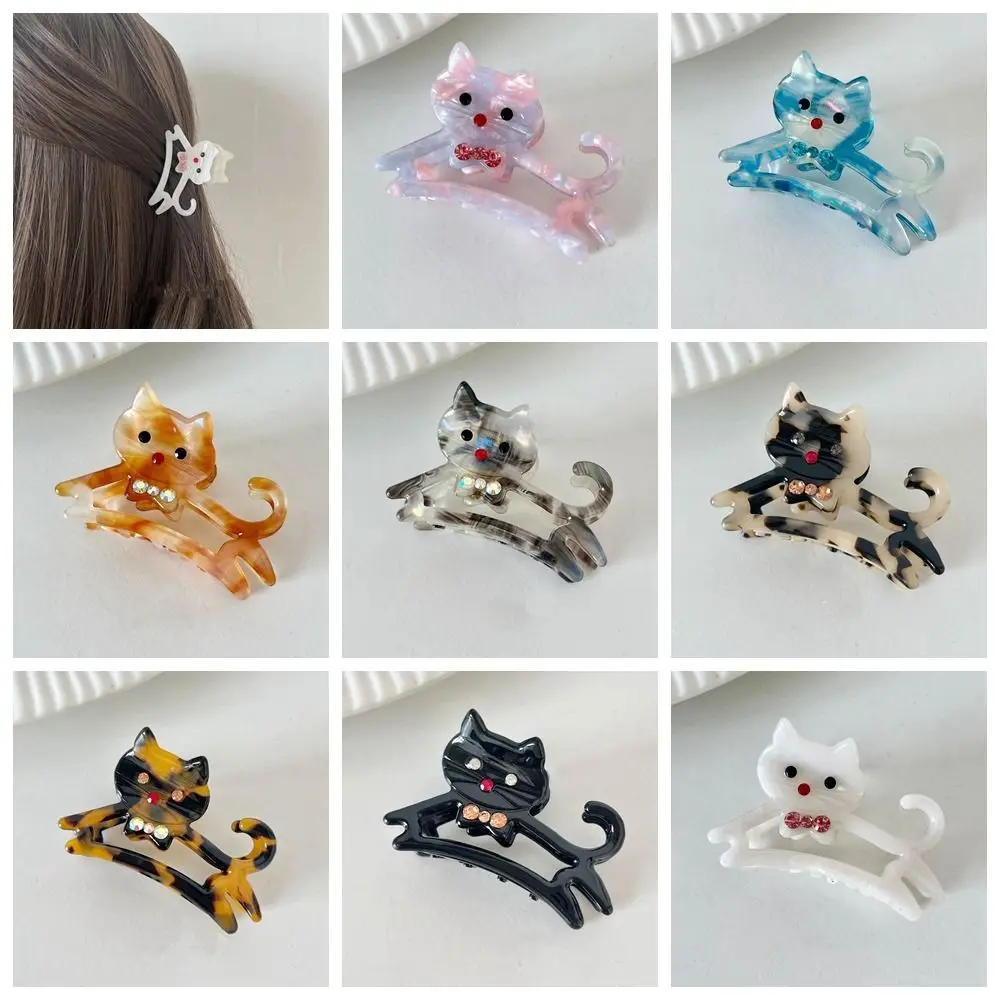 Cute Acetic Acid Acetate Animal Cat Hair Claw Cartoon Diamond Rhinestone Hair Clip Hollow Headdress Shark Clip Daily