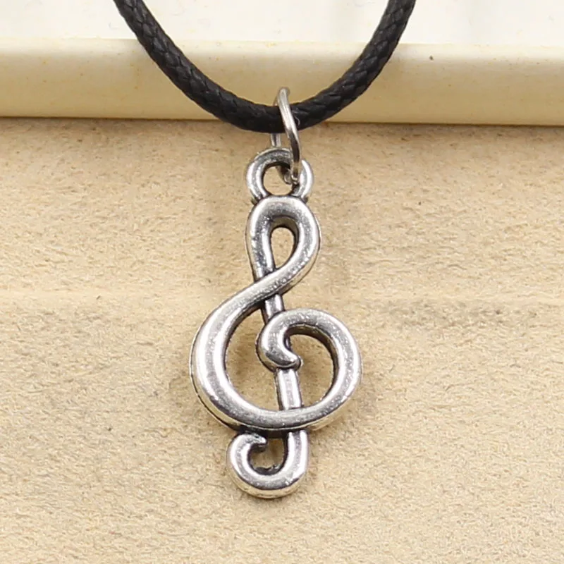 New Fashion Tibetan Silver Color Pendant Musical Note Necklace Choker Charm Black Leather Cord Factory Price Handmade Jewelry